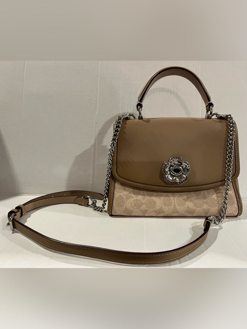 Coach Parker leather handbag in Sand Taupe